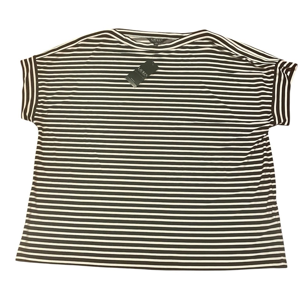 NEW Womens 2X Shirt Lauren Ralph Lauren Black White Travel Stretch Blouse $89.50